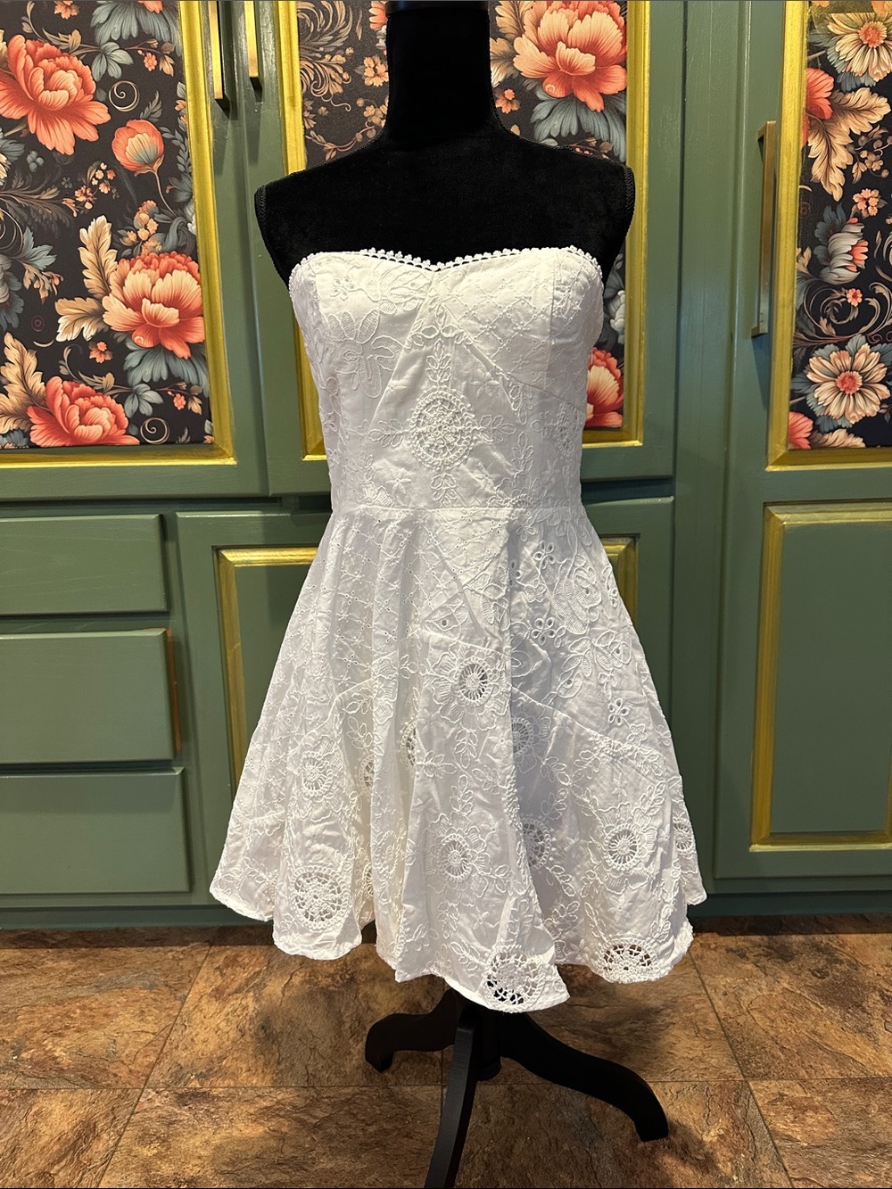 Altar'd State White Strapless Eyelet A-Line Dress